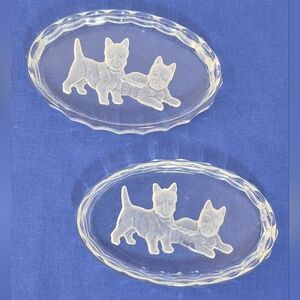 Set of 2 Vintage Intaglio Glass Etched Scottie Dogs Trinket/Pin Dishes